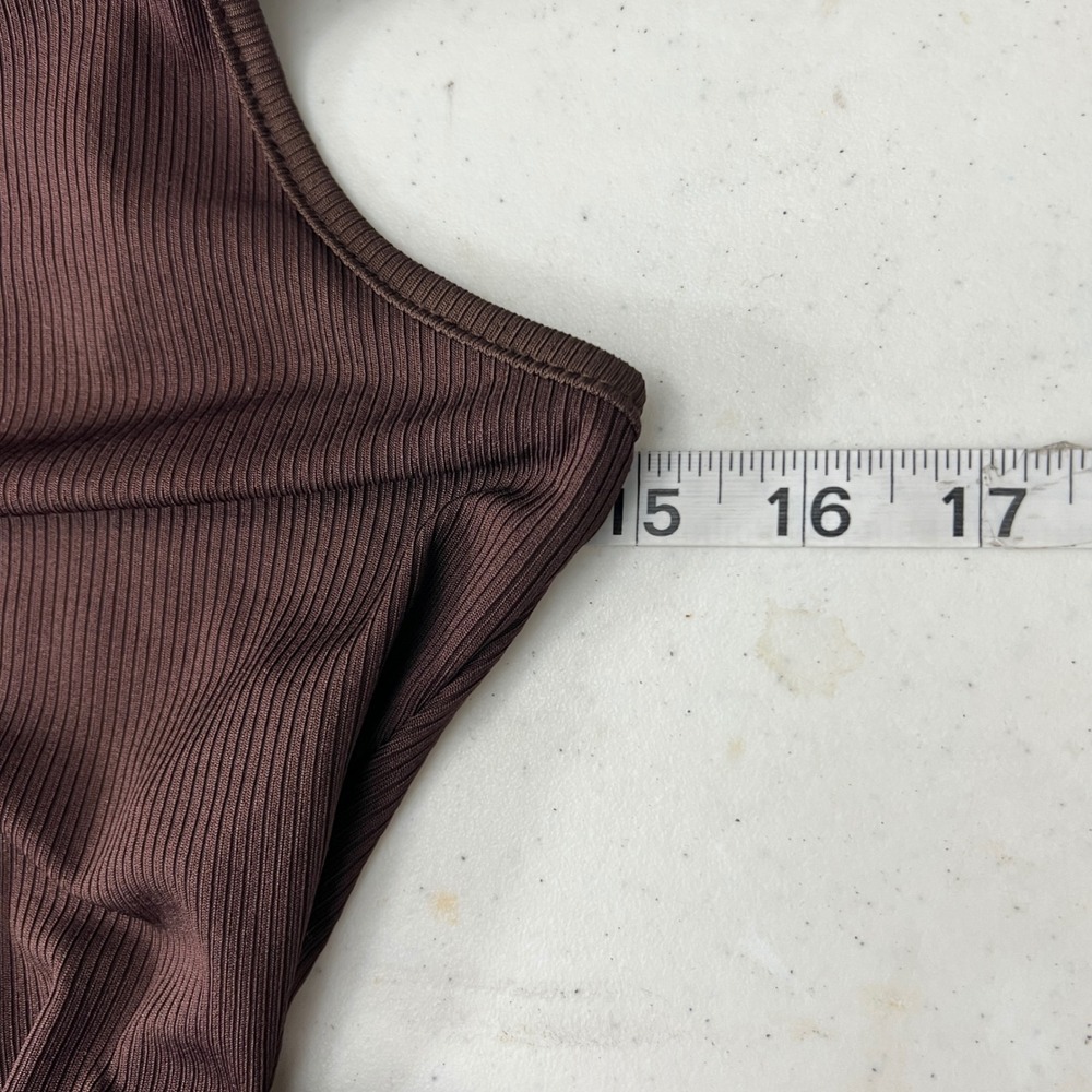 Chocolate Brown Ribbed Ruched Side Drawstring Bodycon Mini Dress Small - Picture 7 of 8